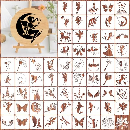 OOTSR 64stk Fee Bastelschablonen zum Basteln Set,7.6cm Wiederverwendbar Kunststoff Zeichenschablonen Schmetterling Malschablonen Holz Deko