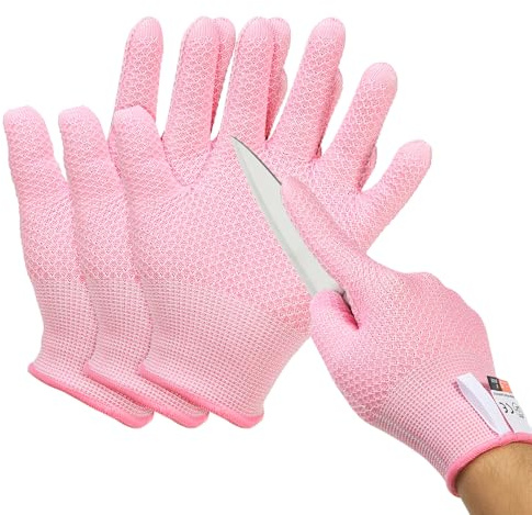 PATIKIL Cut Resistant Gloves, 2 Pair Level 5 Protection Cutting Gloves Anti Cut Kitchen Work Glove for Mandolin Slicing Oyster Shucking Whittling Wood Carving, Pink, Small