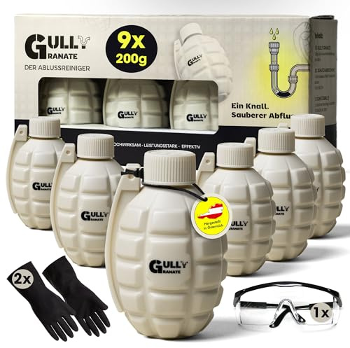 Gully Granate 9x200g Maxipack Rohrreiniger Extrem Stark - Einfache Handhabung & klare Dosierungsempfehlung - Power Active Rohrreiniger, Profi- Abflussreiniger Waschbecken, Küche, Dusche & WC