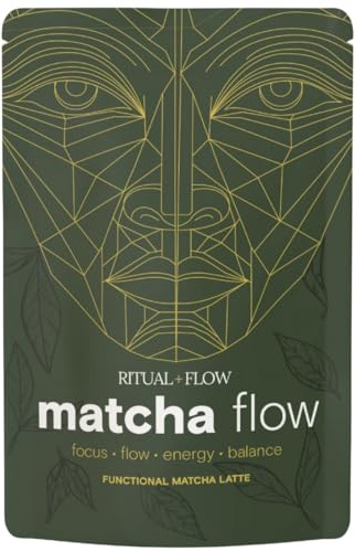 R&F Matcha Flow Ceremonial Grade Matcha Powder with Lions Mane, Reishi Mushroom & Ashwagandha KSM 66 | 220g Mushroom Powder for Energy & Focus | 20 Servings