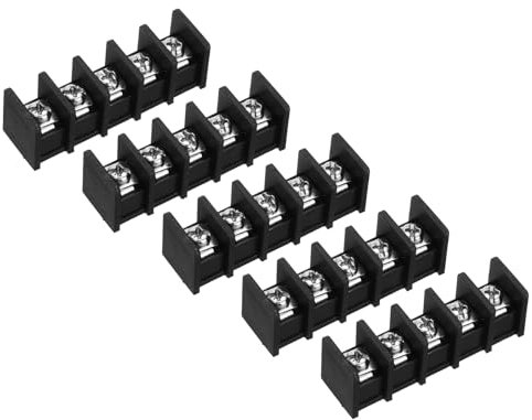 sourcing map 5 Pcs 5 Positions Terminal Block 300V 20A 11mm Pitch Single Rows 5 Circuits DIN Row Screw Terminals Strip