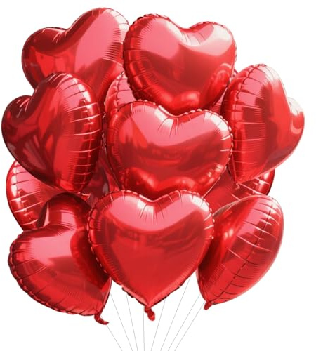TONIFUL 15 Pcs Red Heart Balloons 18 Inch Heart Shape Foil Mylar Balloons