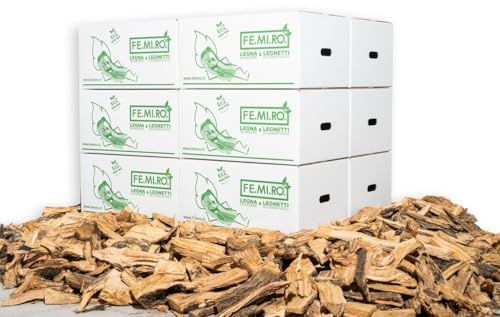 Legna da Ardere di Olivo in Scaglie BIGCHIPS in Scatole da 20 kg – Accendi Camino e Mantenimento Fiamma – Per Camino, Stufa, Forni, Pizzerie e Barbecue – Fornitura 240kg