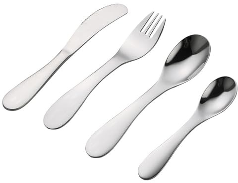 BommFu Set de Couverts Bébé | Couverts Sécurisés en Métal pour 4 Pièces | Accessoires de Cuisine Réutilisables pour Préscolaire et Bébé, Ustensiles de Table pour Fille et
