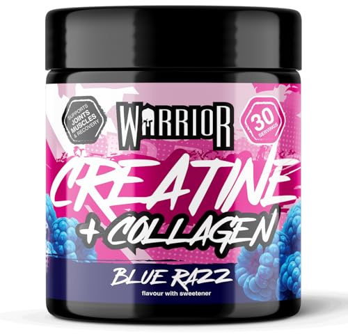 Warrior Creatine Plus Collagen Peptides 270g Muscle Recovery Supplement | 3g Creatine, 5g Hydrolysed Collagen, 30 Servings, Muscle, Joint & Skin Support (Blue Razz)