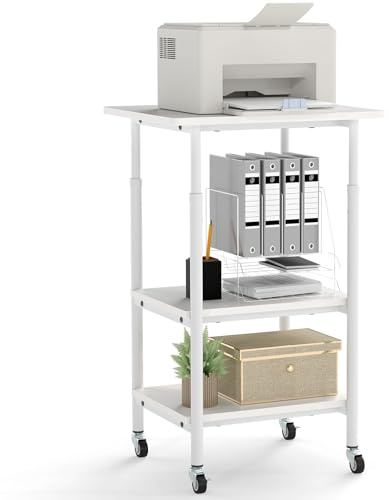 COSTWAY 3-stegs skrivarstativ höjdjusterbar, skrivarvagn med hyllor och hjul, förvaringsvagn mobil, maskinstativ för 3D-skrivare, faxapparat 49 x 40 x 77 cm (vit)