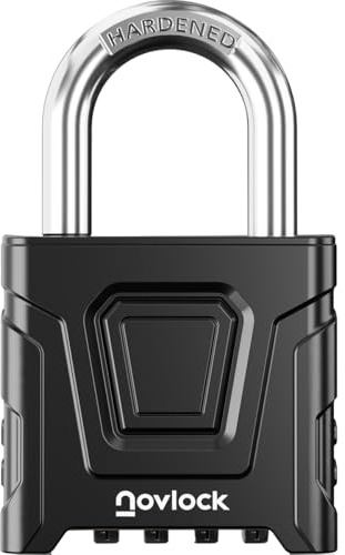 NOVLOCK Candado de combinación de alta resistencia para exterior – impermeable, arco de 8 mm resistente al corte – para portones, vallas, cobertizos, trasteros, taquillas y armarios – pack de 1, negro