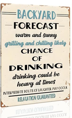 Backyard Forecast Metal Sign - Grilling and Chilling Outdoor Party Aluminum Plaque for Patio & Garden 8x12 Inch (2554)