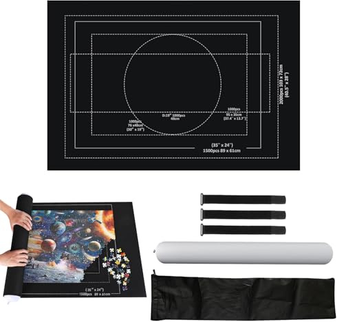 Vbxvsa Puzzle Matte für 1500 Teile, Puzzlematte Rollbar mit Aufbewahrungstasche,rutschfeste & Kratzfeste Unterseite,Großes Puzzle Zubehör für Erwachsene & Kinder (26x46 Zoll, Schwarz)