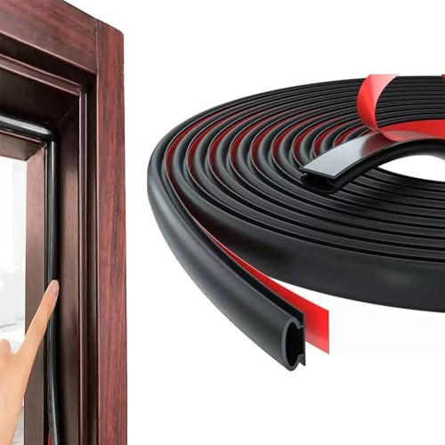 YCSHIPO 6M Black D-Shape PVC Rubber Weather Stripping, Self-Adhesive Sound Proofing Door Frame Seal Strip for 2.5-6mm Gap