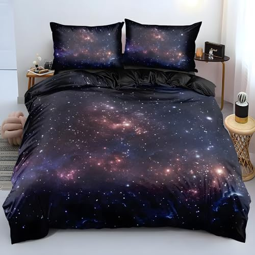 PNHCL Sternenhimmel Bettwäsche 240x220 Kosmos Teenager Erwachsene Bettbezüge mit Reißverschluss Astronomie-Fans Aesthetic Bettwäsche Set mit 2 Kissenbezug 80x80 MO40