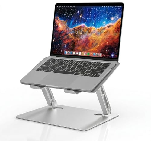 Adjustable Laptop Stand for Desk – Portable Aluminum Riser, Foldable Ergonomic Holder for MacBook, Dell, HP & 10–17.3” Laptops, Bed & Home Office (Silver)