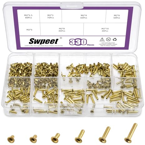 Swpeet 330pcs 6 Größen M2 Durch Loch Kupfer Nieten Sortiment Kit, Hohlnieten Grommets, doppelseitige Leiterplatte PCB Vias Nägel für elektrische Anwendungen Gürtel Brieftaschen Leder DIY Handwerk
