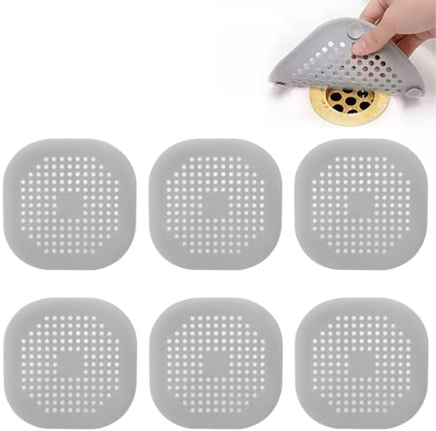 GUOYOU 6 Piezas Colador Fregadero Silicona, Protector de Drenaje, Tapa de Drenaje con Ventosas Fuertes Filtro Ducha Pelo Atrapa Pelos Ducha con Ventosa para Baño, Bañera, Ccocina (Gris) | 14 x 14 cm cubierta para desagüe de ducha con ventosa para baño, fregadero de cocina y lavabo (gris)