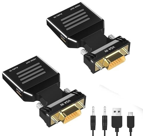 GERUI 2 Pieces VGA to HDMI Adapter with Audio, VGA to HDMI Converter Old PC to TV Monitor, 1080p VGA Male to HDMI Female Converter, for PC Older Laptop Monitor TV Projector Work and Leisure