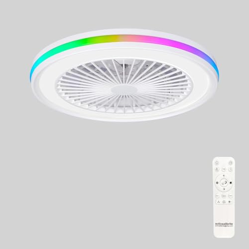 zenlavia Ventilador de Techo con Luz para Dormitorio, Ø47 cm, Motor DC Silencioso, 6 Velocidades, Verano/Invierno, LED 40W 3800 lm, RGB, Regulable 3000-6000K, Temporizador y Mando a Distancia