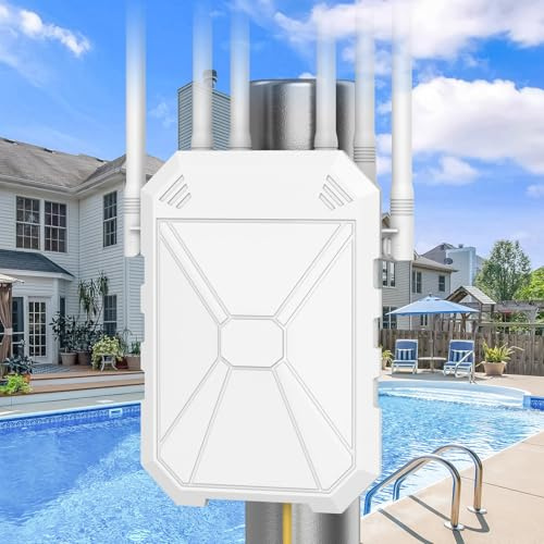 AC1200 Ripetitore WiFi Potente Esterno, 5GHz e 2,4GHz Esterno WiFi Range Amplificatore Extender Access Point Con 6 Antenne, Resistente Agli Agenti Atmosferici IP67, with PoE, Per Cortile