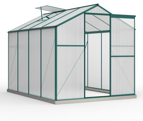 Växthus i aluminium med bas 4,75 m² – 190 x 253 cm, inkl. takfönster och skjutdörr, polykarbonat ihåliga kammarplattor, vinterbeständigt tomathus för trädgård och terrass