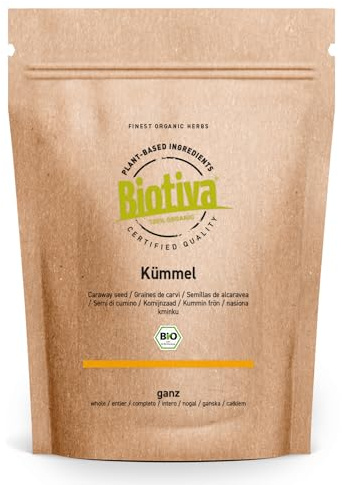 Kümmel Bio ganz 250g - 100% Bio-Premiumqualität - Babytee Wickel Gewürz - Intensiv in Duft und Geschmack - Abgefüllt und kontrolliert in Deutschland - Biotiva