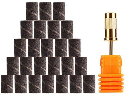 JCMASTER® 25x Schleifhülsen 150 Medium Inkl 1x Schleifaufsatz Bit Cleaner Nagelfräser Hornhaut, Maniküre, Pediküre Schleifkörper