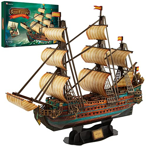 CubicFun 843659803 Boat San Felipe 1960, Spanish Ship, 3D Puzzle, Model Kit for Adults and Children, 248 Pieces, 240 min Assembly, Le