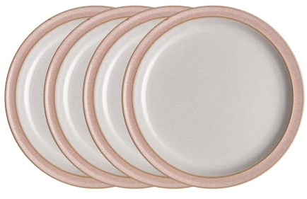 Denby - Elements Sorbet Pink Dinner Plates Set of 4 - Dishwasher Microwave Safe Crockery 26.5cm - Pale Pink, White Ceramic Stoneware Tableware - Chip & Crack Resistant Large Plates
