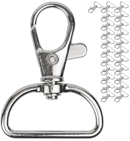 Karabinerhaken mit Drehverschluss, 24 Stück, 25 mm D-Ring mit Karabiner Haken, Taschenkarabiner 360° Grad drehbarem Ösenring, Metall Gurtschnalle mit Haken zum Basteln, Tragegurt Karabinerverschluss