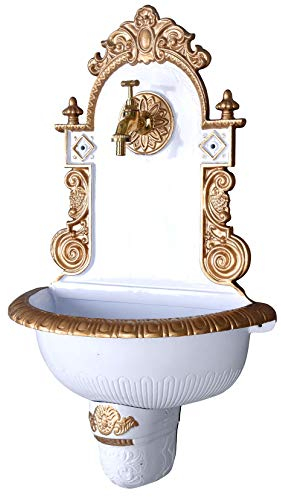 Wasserbecken Antik Brunnen Garten Weiss Gold Wandbrunnen Gartenbrunnen 72cm lup026 Palazzo Exklusiv