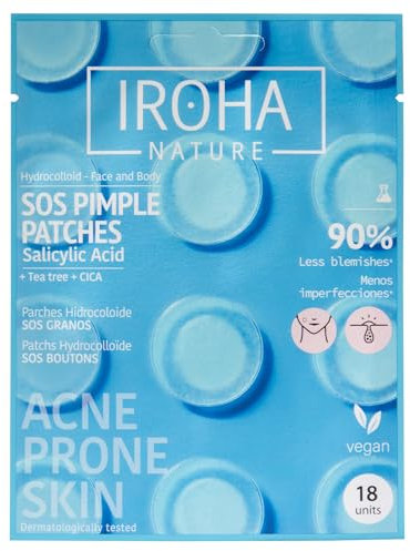 IROHA NATURE - Parches para Granos y Acné | Cosmética Coreana con Ácido Salicílico, Árbol de Té y Centella Asiática | Atenúa Imperfecciones en 8 Horas | 18 Unidades