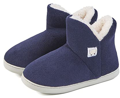 AUXDIQ Chausson Montant Femme Homme Hiver Chaud Bottes Pantoufles Chaussures De Maison Intérieur Extérieur Bleu Marine 37/38 EU