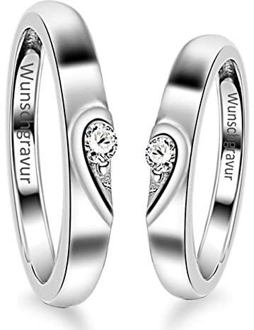 KnSam Paar Ring 925 Sterlingsilber Liebe Herz Partnerringe Eheringe Trauringe Hochzeit Verlobung für Damen und Herren, Silber Verstellbar Größe [Neuheit Ring]