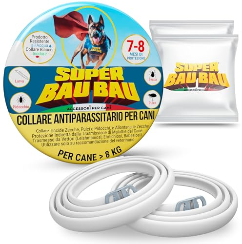 Super Bau Bau Collar Antiparasitario Perros - Collar Antipulgas Perros (Talla única 65 cm) + 14 Meses de Protección Superior contra Moscas, Garrapatas e Insectos