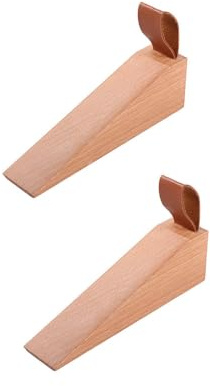 Pokinge Lot de 2 butées de porte en bois, robustes et durables, cale-porte en bois massif avec corde en cuir, protection murale antidérapante (L)