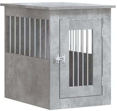 vidaXL Meuble de Cage pour Chiens, Niche pour Chiens avec Porte Verrouillable, Maison pour Chien, Table d'Appoint Salon, Gris Béton Bois d'Ingénierie