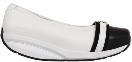 MBT Yuki Women's Casual Ballet Flats, Anatomical and Comfortable Dress Shoes, Physiological Comfort and Stability with Curved Sole, Leather Pumps with Rocking Sole, White, 5 AU