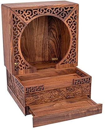 Table d'autel Niche bouddhiste portative pliante en bois de noyer noir avec tenon de laque et mortaise Nouveau sanctuaire mural de style chinois avec porte, table cachée for offrir Buddhiste Altar