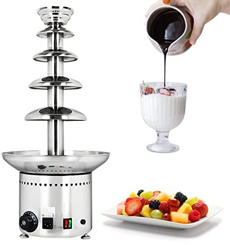 Chocolate Fountains Commercial, 5 Layers 11Lbs Large Chocolate Fondue Tower, Stainless Steel Knob Control Hot Chocolate Waterfall Machine- Easy Assembly for Nacho Cheese BBQ