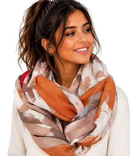 GIL-DESIGN XXL LOOP SCHAL SCHLAUCHSCHAL RUNDSCHAL HALSTUCH TÜCHER AUSWAHL HERBST WINTER 2023-2024 (Trend Muster Beige Grün Rot 16)