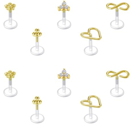Briana Williams 10stk Lippenpiercing Bioflex Flexibel Gold Labret Stud Ohrstecker Tragus Helix Piercing 1.2mm 6mm