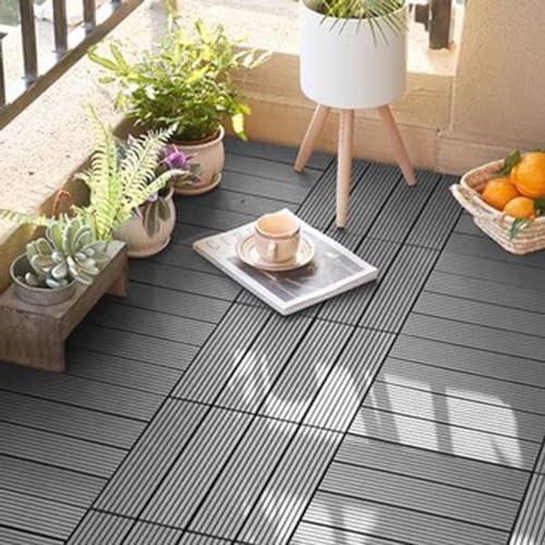 EPANO LXXW Wood-plastic interlocking floor tiles Patio Decking Outdoor Composite Plastic Wood Flooring, Square Interlocking Floor Tiles, DIY Plastic Wood Garden Flooring For Patio, Garden(Grey,4pcs)
