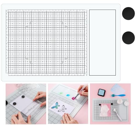 OTCRAFT Magnetic Glass Craft Mat; 15.75x10.24Heat Resistant Glass Media Cutting Mat W/MagnetsGridlines and Measurements; for Cutting, Stamping, Mixed Media, Heat Embossing and Hot Glue Projects