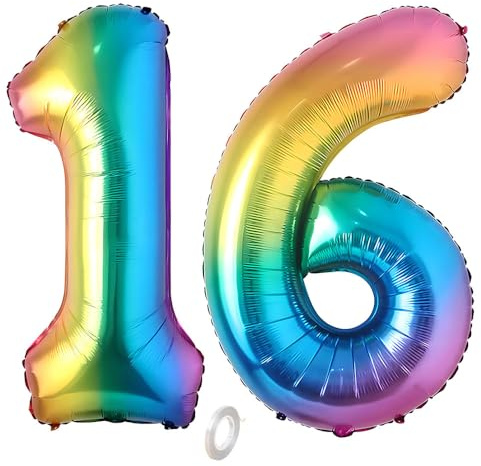 Balorise 40 Inch Giant Aluminum Balloon Rainbow Number 16/61, Inflatable Helium, Large Number 0-9, 10-100 (101 cm), Foil Balloons Decoration for Birthday Party and Wedding