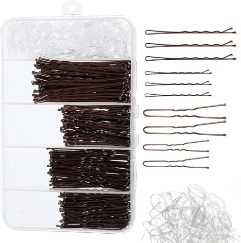 200Pcs U-Shaped Hair Clips & 100 Clear Elastic Bands Set - Brown & Transparent Hair Accessories for Various Hairstyles