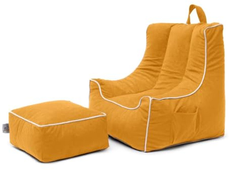 Ready Steady Bed Child Bean Bag Chair with Footstool | Ergonomically Designed Kids Armchair | Comfy Children Furniture | Toddler Play Safe Soft Seat Playroom Sofa (Honey)