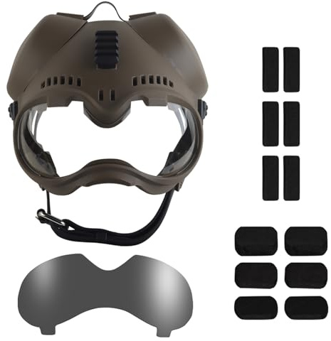 Taktischer Hundhelm mit Schutzbrille, Wind- und Stoßfester Kopfschutz für Kleine und Mittelgroße Hunde, Verstellbarer Gurt für Outdoor-Fahren, Wandern und Abenteuer(Brown)