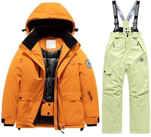 Generisch Kids Winter Ski Outfits Boys Girls Warm Thermal Snowboard Jacket and Pants, Green, 10-11Years