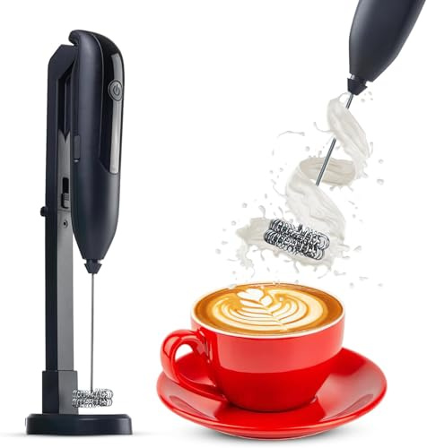 Electric Milk Frother Handheld, 3 Speed Hand Whisk Milk Frother Coffee Frother Hand Held Rechargeable with Stand, Stainless Steel Whisk Creamer for Latte Cappuccino Matcha,
