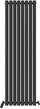 iBathUK Strata Wall Mounted Vertical Single Oval Panel Radiator, 8-Column Steel, Hydronic Central Heating, High Thermal Output, Modern Designer Radiator for Bathroom in Matt Anthracite, 1600 × 472mm