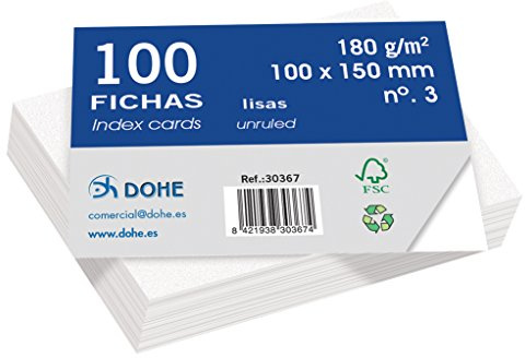 Dohe - Olinjerade kartongkort (100 st.) - Kort för anteckningar, Storlek A6 15x10 cm, 180 g/m², Nr 3, Kontorsmaterial - Vit färg