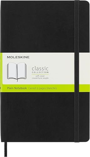 Moleskine Classic Notebook, Notebook With Plain Pages, Soft Cover and Elastic Closure, Black, Large, 13 x 21 cm, 192 Pages